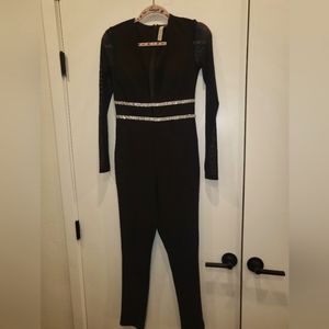 🔝 Hello Miss black mesh velvet long sleeve jumpsuit
